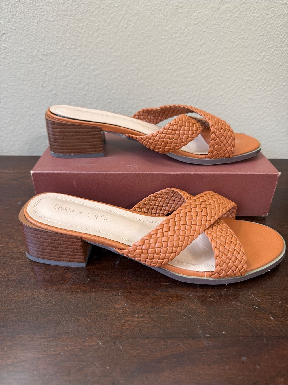 Chase + Chloe Braided Slide Mules in Cognac Tan